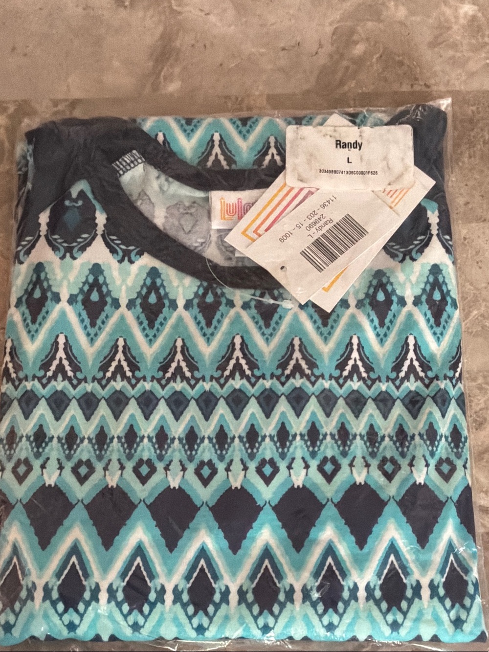 Lularoe Teal & Navy Aztec Short Sleeve Tee Large